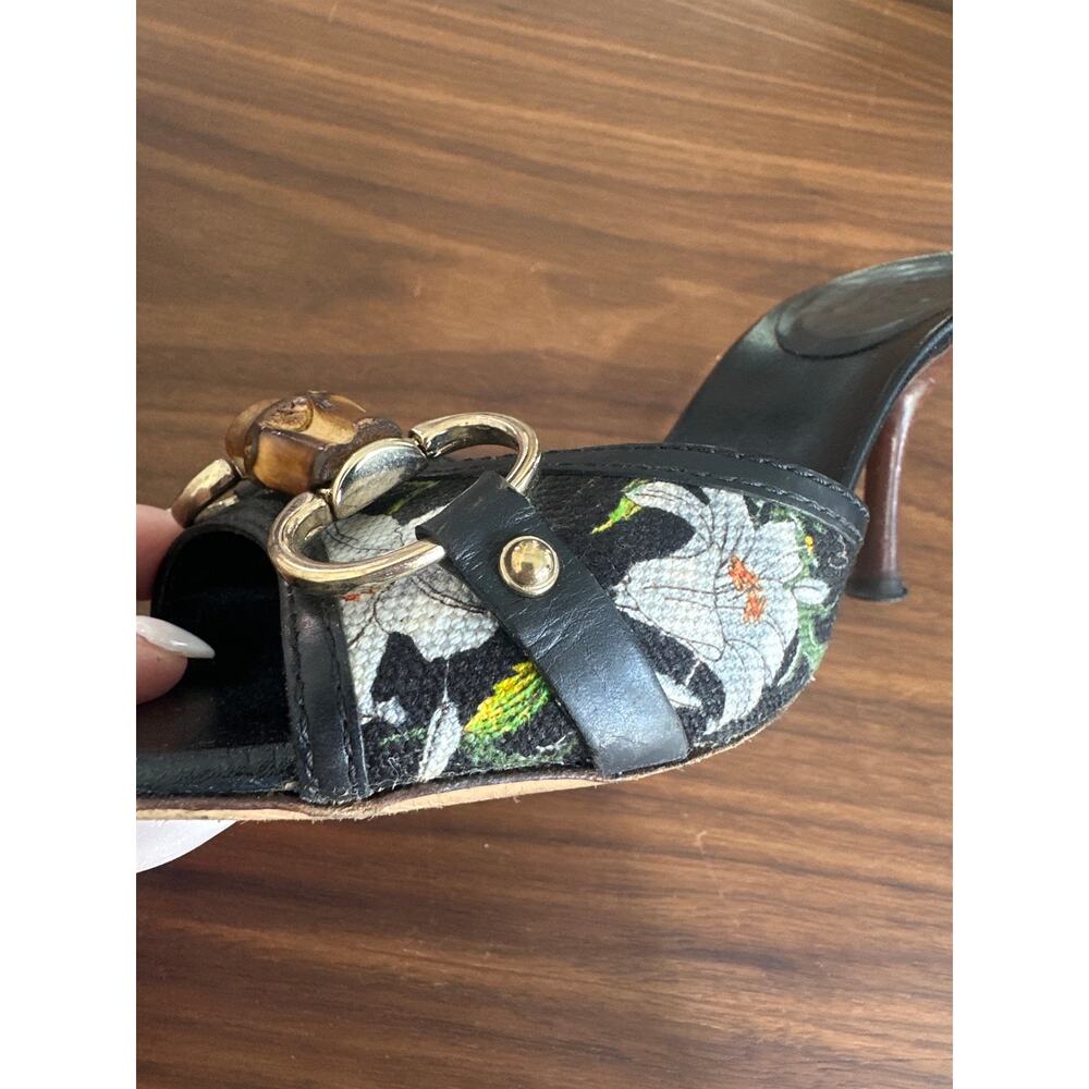 Gucci Bamboo Horsebit Floral Mule Heels Size 5.5 - Picture 4 of 10
